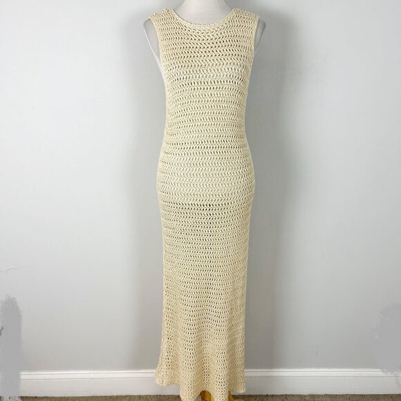 SHEIN Other - Women's Ivory Crochet Maxi Dress Open Knit Swim Cover Up Beach Size Large